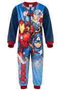 Combinaison Pyjama Polaire Garçon – Imprimé All-Over Iron Man + Thor + Captain America – Marvel Avengers – Bleu Marine & Rouge – 3 à 6 ans – Neuf